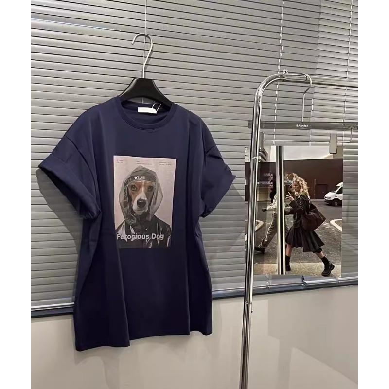 

Новая летняя повседневная свободная универсальная футболка с короткими рукавами и принтом мультяшной собаки для женщин XL