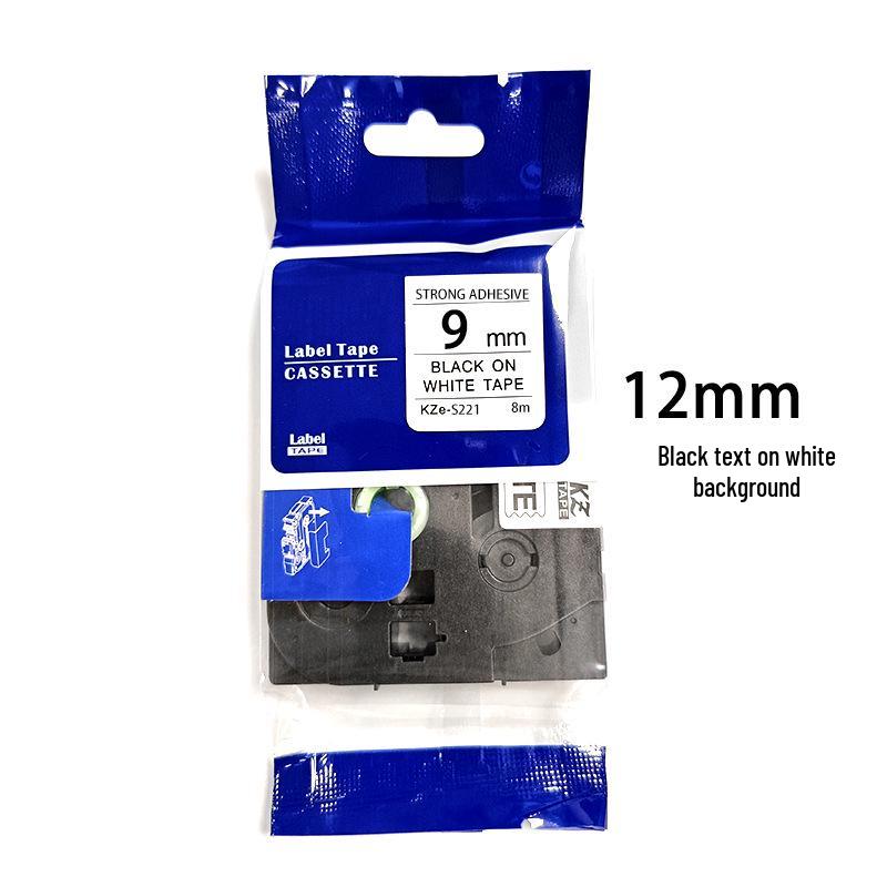 Brother Label Maker Ribbon: TZe Premium Strong Adhesive Sticker, White Background, Black Text, 12mm 