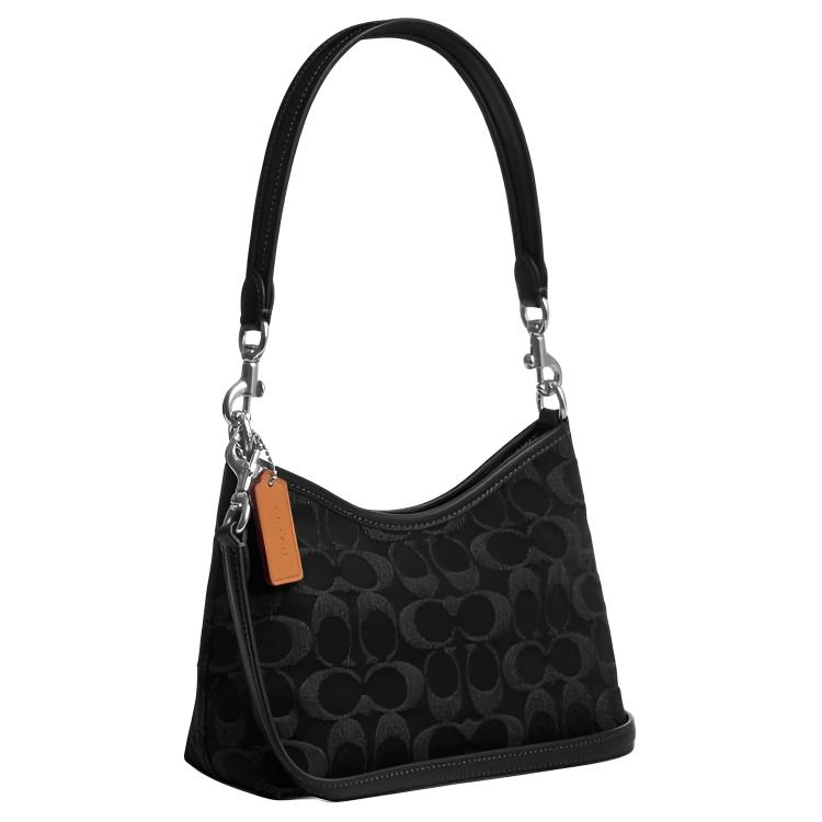 Coach Lorbeer 19 Monogramm Mahjong Tasche Baumwolle Und Leder Unterarm Schultertasche Kleine Damen Taschen Schwarz CCZ41-SVBK