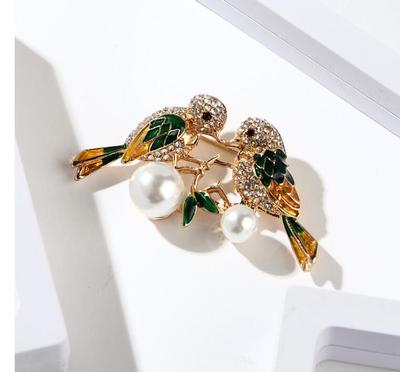Magpie Couple Animals Paired Brooches Crystal Rhinestone Pearl Pins Luxury High Quality Clothing Badges Accessories For Lady