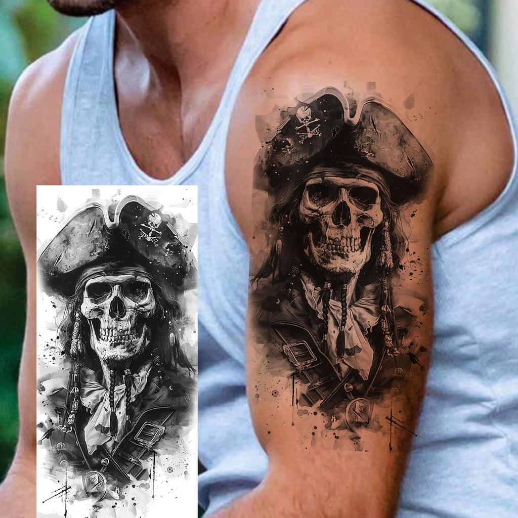 1 Blatt Gruseliger Sensenmann Totenkopf Temporäre Tattoos Halloween Tattoos Langlebig Wasserdicht Tiger Wolf Bestie Fake Tattoo Aufkleber