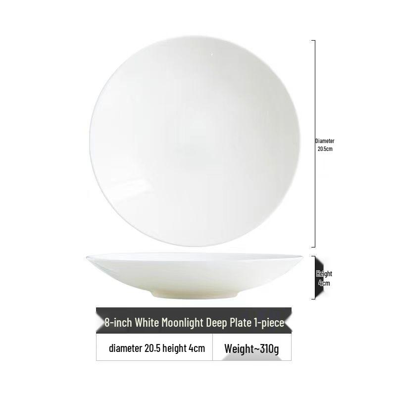 Elegant Bone China White Soup and Rice Dish - Microwave Safe, High-Quality Deep Ceramic Plate