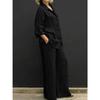 Womens Solid Color Linen Two Piece Set Loose Shirt And Wide Leg Pants