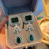 Green square earrings exaggerate the atmosphere colorful cubic zirconia earrings