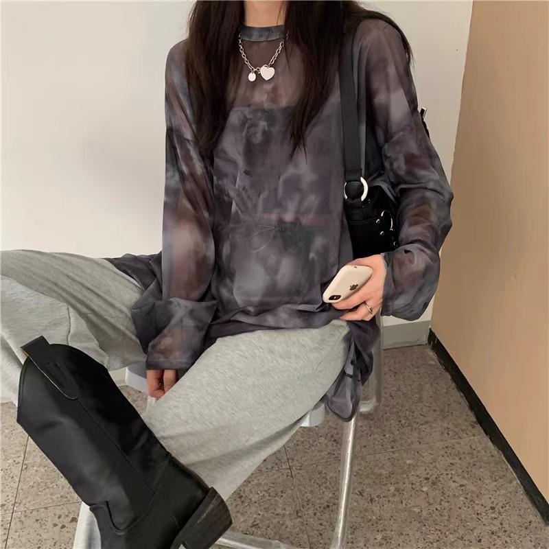 T-shirt Women Tie Dye Long Sleeve Ladies Spring Loose High Street Stylish Thin Leisure Minimalist Harajuku Ins Comfortable Chic