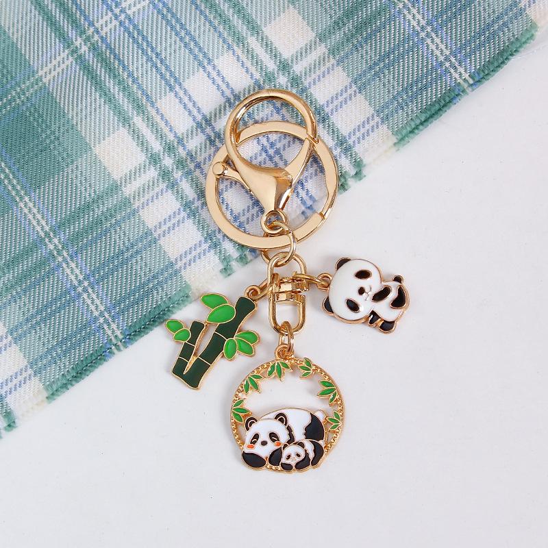 Panda Bamboo Cartoon Metal Keychain Pendant - Cute Alloy Accessory