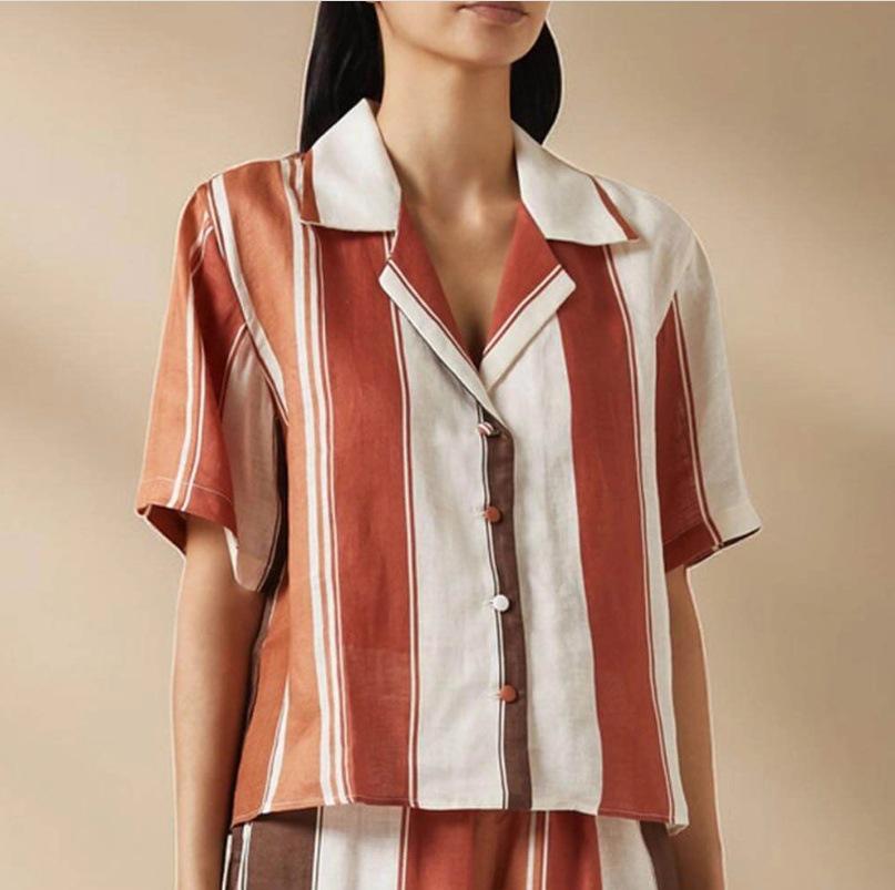 2025 Cross-Border European & American Personalized Fashion Linen Patchwork Shirt S