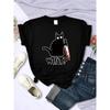 Kitchen Knife Black Cat What Print Female Short Sleeve Fashion Breathable T-Shirts Summer Cool Tee Clothes Street Hip Hop Tops
