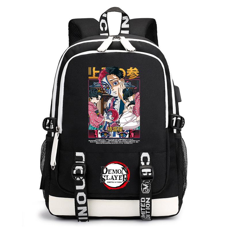 Demon Slayer Anime Print Student Backpack USB Charging Port Lightweight School Bag for Boys Girls