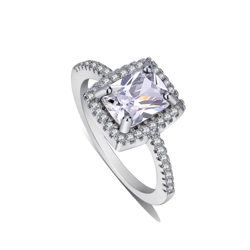 Zhenrong Multi-Color Gemstone Square Diamond Ring, European & American Classic, 925 Silver-Plated Engagement Jewelry.