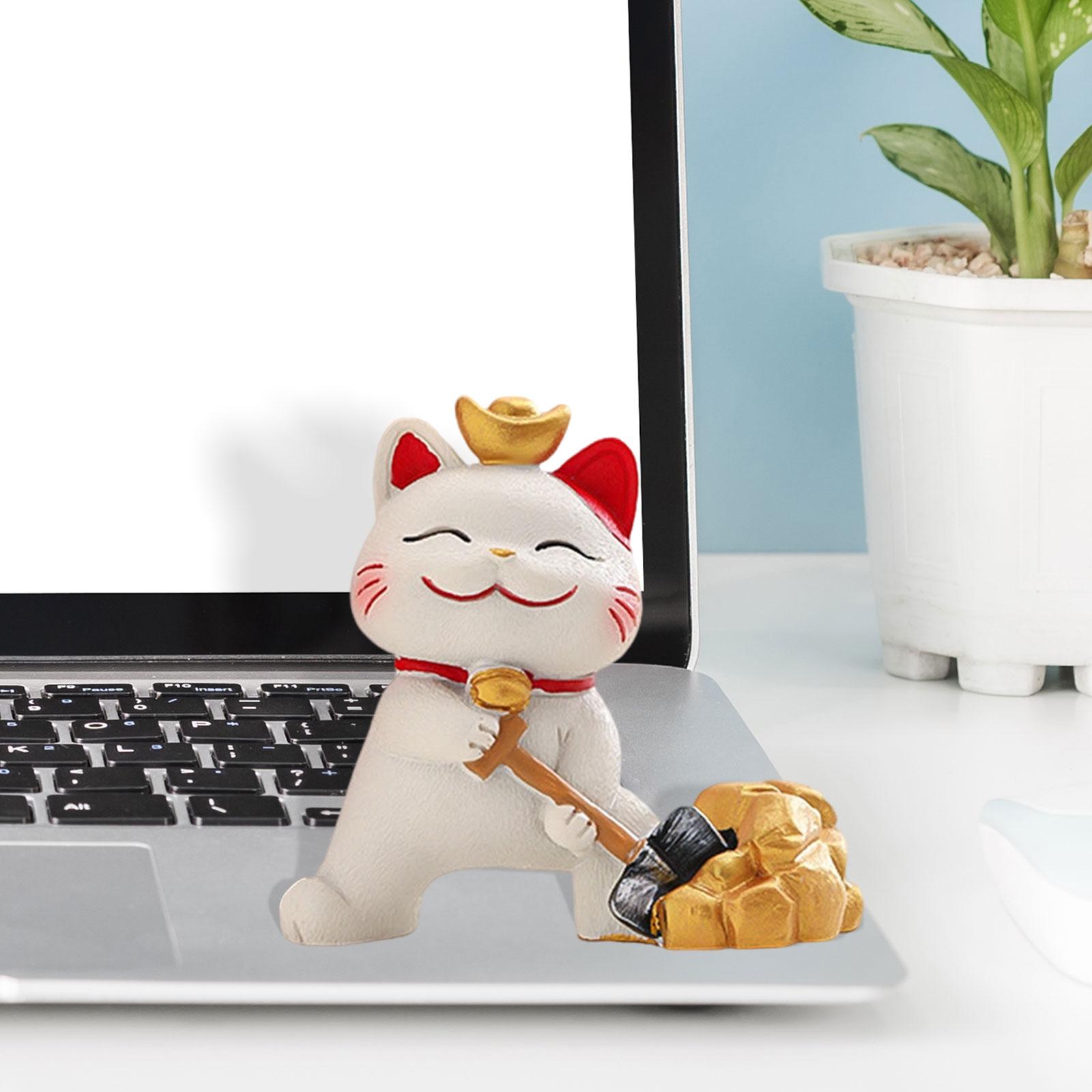 

Lucky Cat Ornament Cute Sculpture Decoration Unique Holiday Gifts Cat Statue Feng Shui Crafts for Living Room Table Cabinet 3.5x4x5.5cm