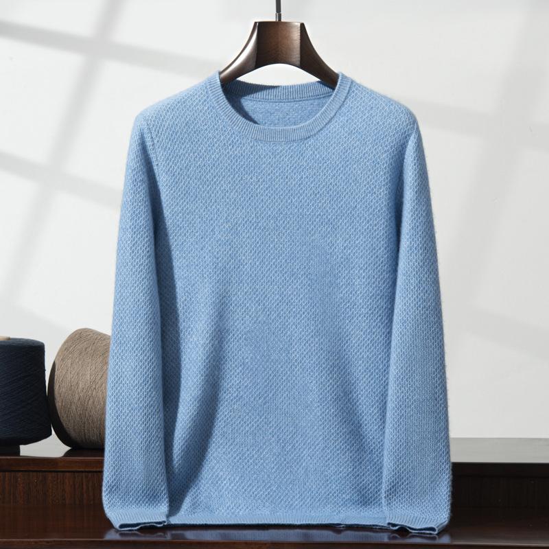 New cashmere round neck simple solid color honeycomb needle pullover loose middle-aged and young knitted sweater