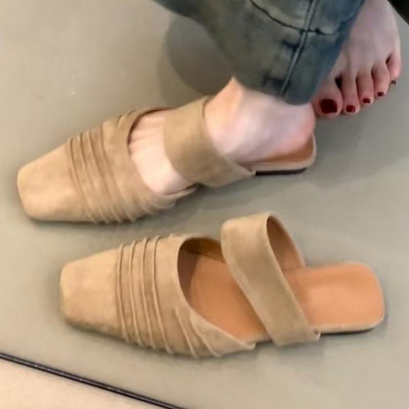 Fashion Casual Mules Women's Slippers Square Toe Flat Sandals Loafers Shoes Woman 2025 Trend Summer Soft Sole Shallow Comfort Sandalias