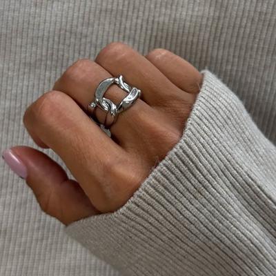 Irregular Ins Niche Design Fashion Metal Adjustable Ring for Women Exaggerated Silver Color Geometric Finger Ring  Gifts
