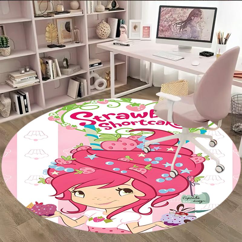 1pc Princess Strawberry2 Carpet, Round Rug, Comfortable, Suitable for Entryways, Living Rooms, Office, And Bedrooms, Christmas Decoration