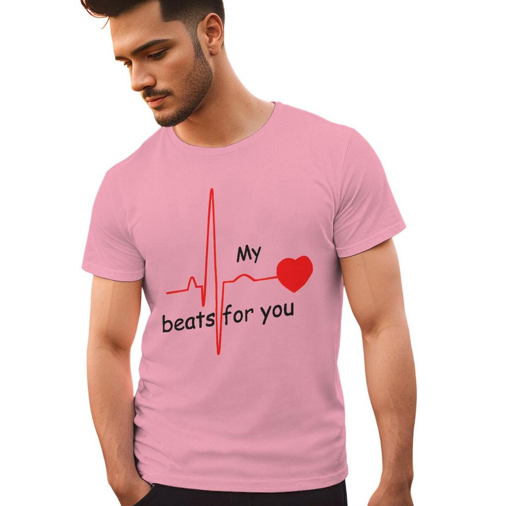 Couple Heart Beats for You Print T Shirt Causal Women Man Vintage Couples Matching Tshirt Short Sleeve Valentines Day Tees