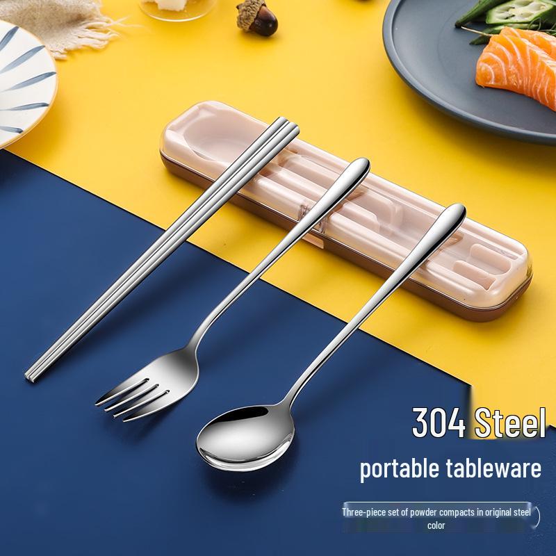 In-Stock Stainless Steel Portable Cutlery Set: Travel Flip-Top Case with Fork, Spoon, and Chopsticks