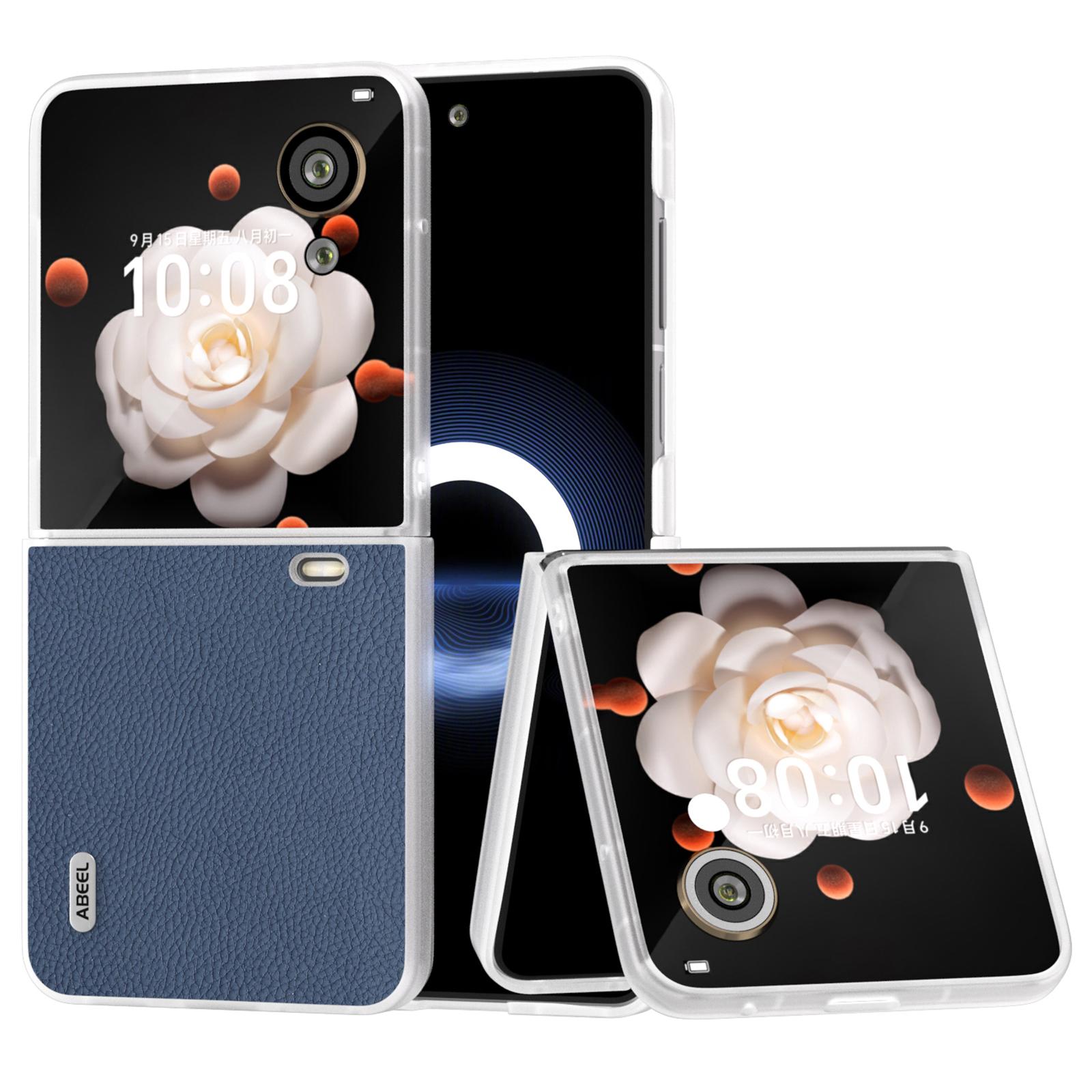 

For Honor Magic V Flip 5G Case Litchi Texture Genuine Cow Leather+PC Phone Cover Blue