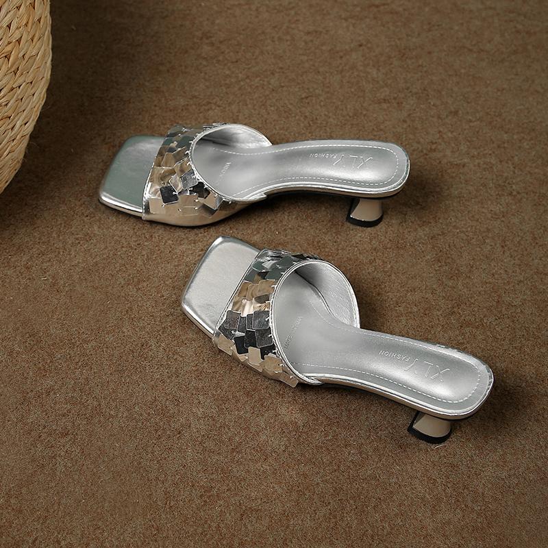 Fashion 2025 New Summer Style Fashionable Comfortable Stylish Elegant Sequin Casual Open Toe High Heel Sandals and Slippers Women
