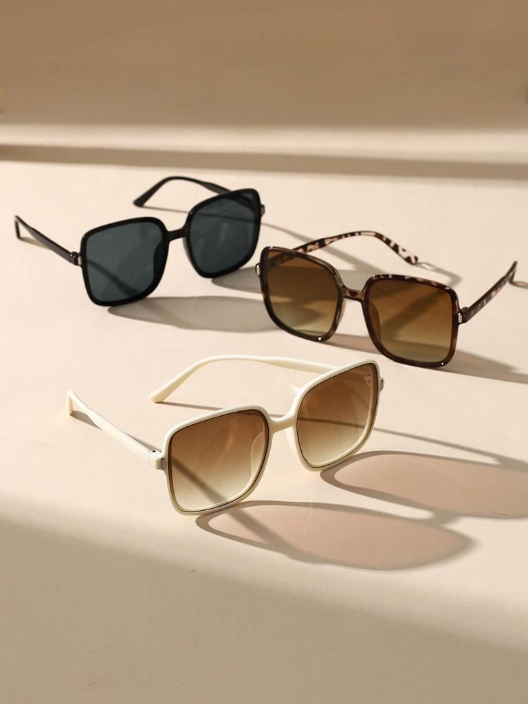 3PCS Fashion Square Oversized Plastic Frame Women Sunglasses For Men Daily Life Shades Eyewear Accessories.