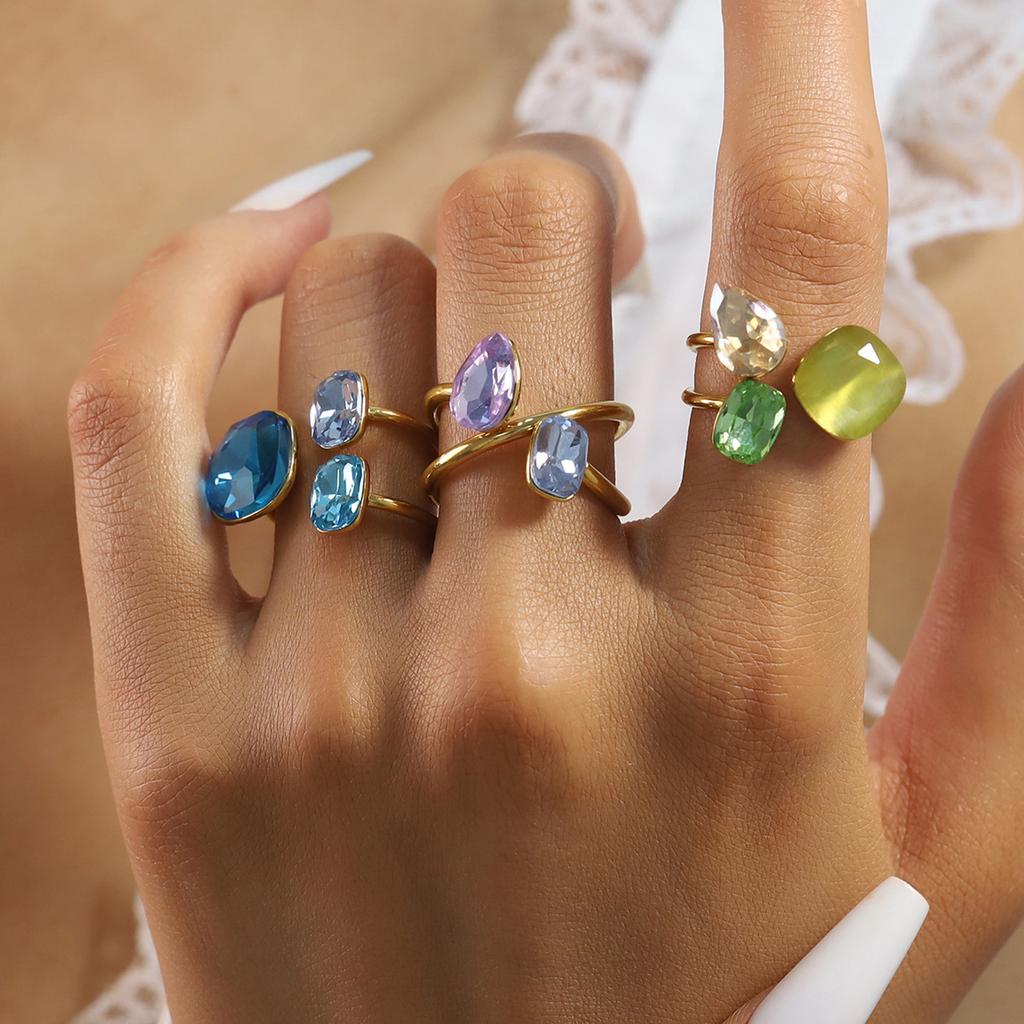 Elegant Adjustable Blue Zircon Ring Titaniums Steel Crafted Jewelry Finger Accessory For Her Elegant Accessories