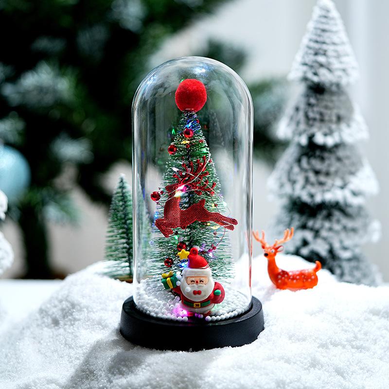 New Christmas Glass Cover Luminous Ornament with Lights Music Rotating Christmas Tree Old Man Elk Desktop Ornament