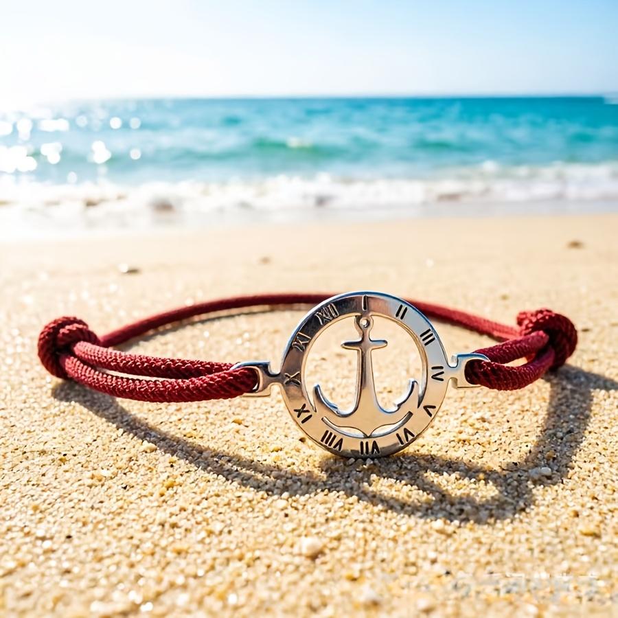 Adjustable Bracelet Easy Woven Wristband 304L 304L Stainless Steel Style Nautical Anchor Bracelet Men'S Beach Vacation Casual Arm Jewelry