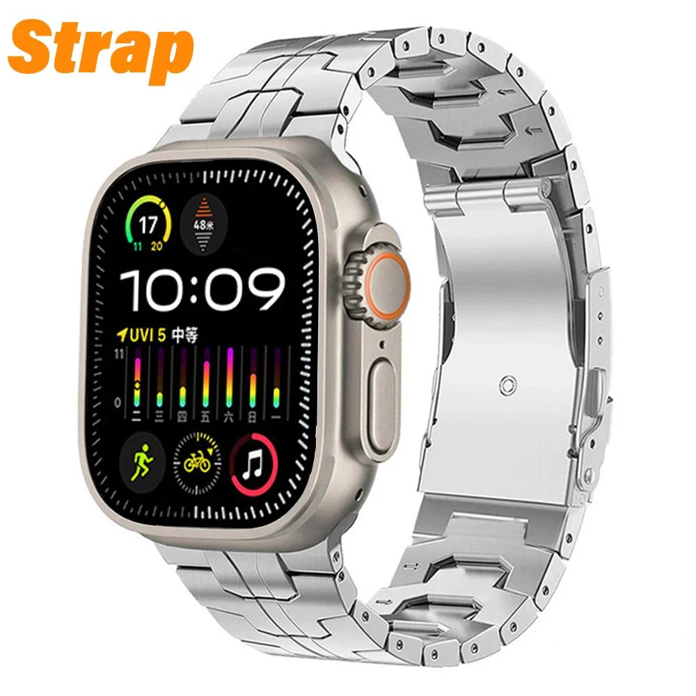 

Men Titanium Strap for Apple Watch Ultra 1/2 49mm Series 10 9 8 7 46mm 45mm Luxury Band+case for Iwatch SE 6 5 4 44mm Wristband ultra 1 2 49mm срібний