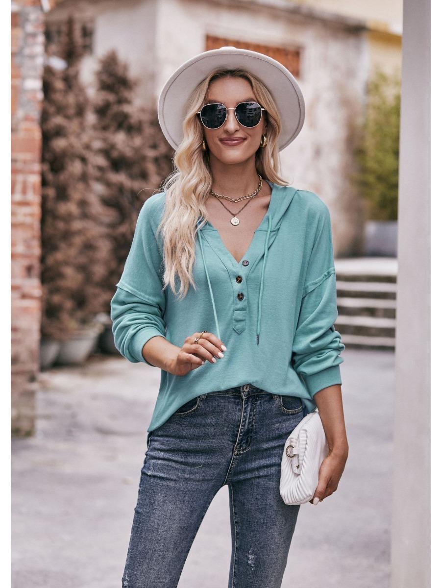 2024 Новые толстовки с капюшоном Осень-Зима Женские модные толстовки с пуговицами — фото 6