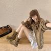 [Suding Home] Soft Aden Boots~ Retro Suede Belt Buckle Thick-soled Martin Pile Short Boots Women's Western Boots