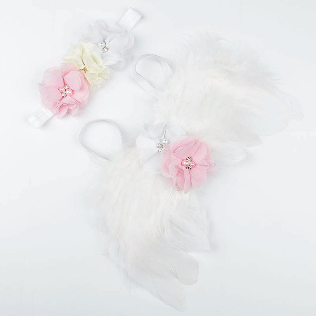 Feather Angel Rhinestone Headband Set Baby Chiffon Flower Headband Hair Accessories Newborn Photo Prop Costume