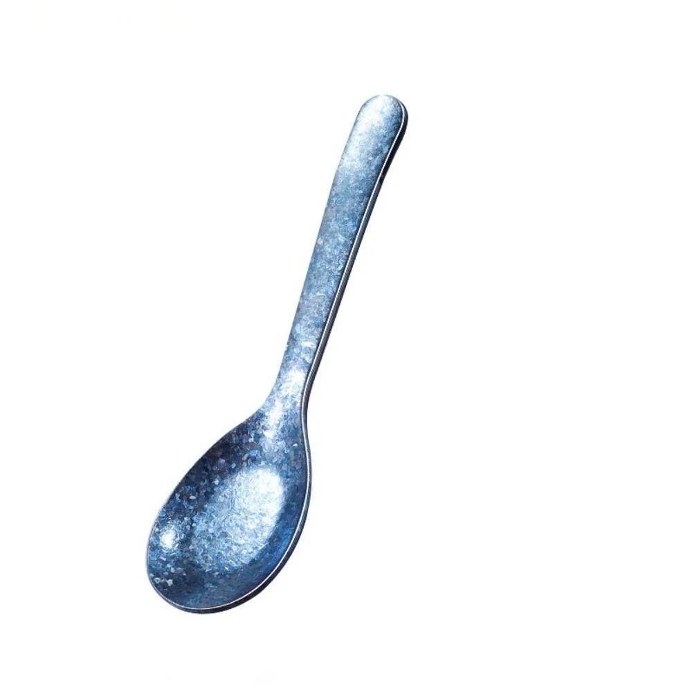 Corrosion-resistant Titanium Soup Spoon Rainbow Dining Spoon Dessert Spoon  Outdoor Camping Flat Bottom Blue