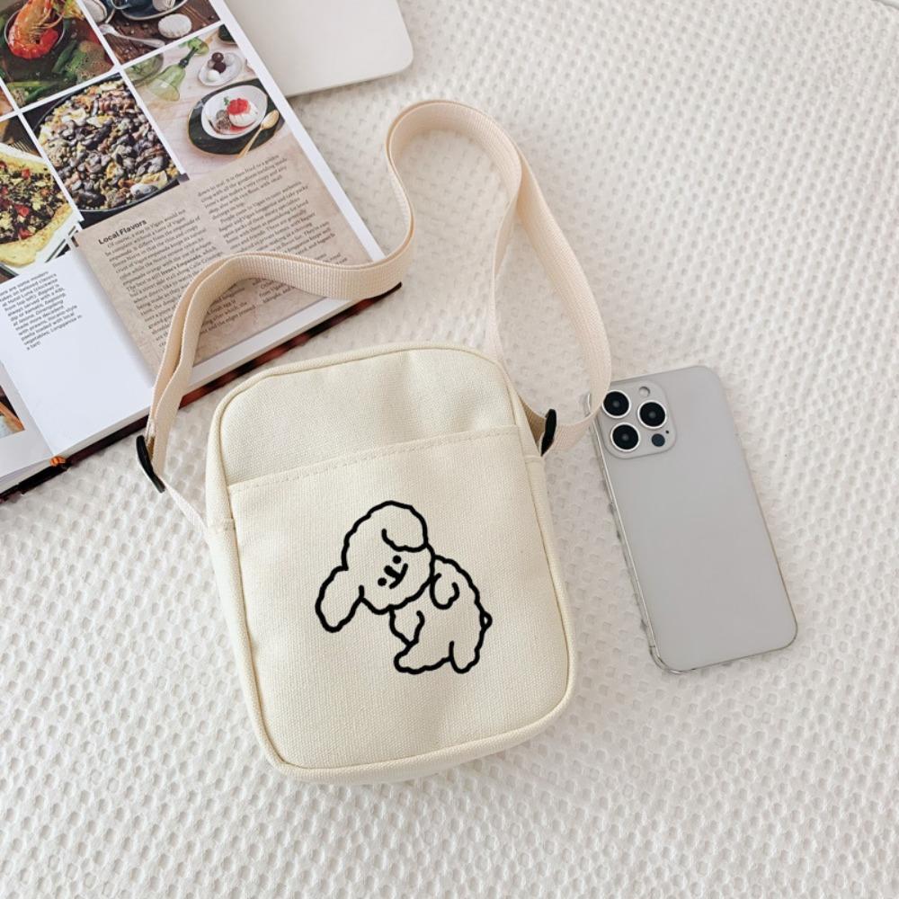 Casual Cute Tote Bag Lovely Print Canvas Messenger Bag Solid Color Adjustable Shoulder Strap Crossbody Bag Shoulder Bag