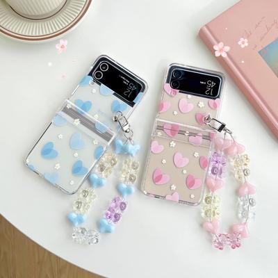 Für Samsung Galaxy Z Flip 4 Fall Liebe Transparent Falten Fällen Mit Armband Für Samsung Z Flip 3 5g Zflip4 harte Rückseitige Abdeckung