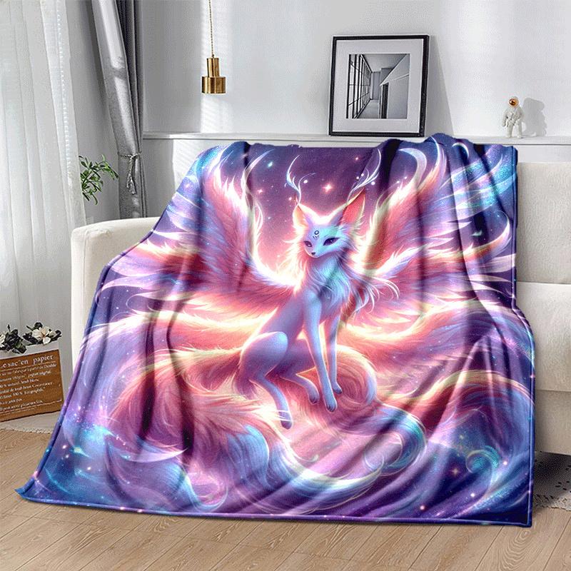 1 szt. Lekki koc flanelowy z nadrukiem lisa, Komfortowy i ciepły koc, na kemping, łóżko sofa i kanapę, do biura, Prezent