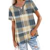 Dámský Módní Ležérní Letní Kostkovaný V-výstřih Knoflíky Krátký Rukáv Top