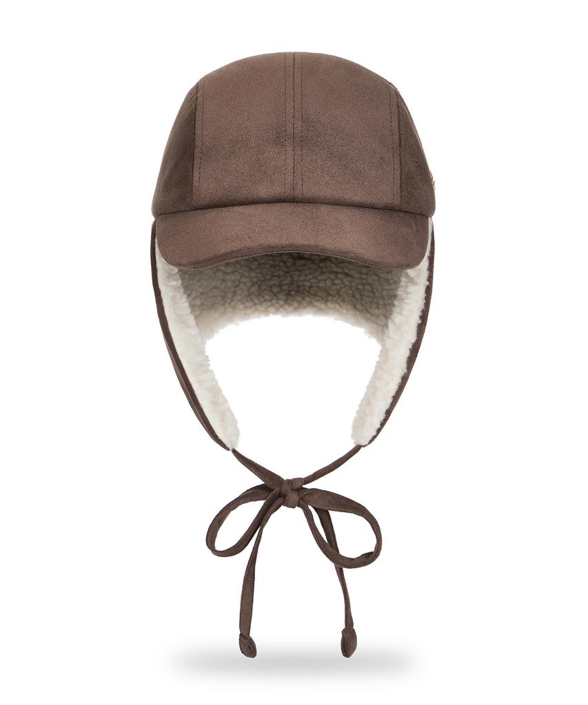 Bajal Va Curved Circle Logo Suede Flap Cap Dark Brown
