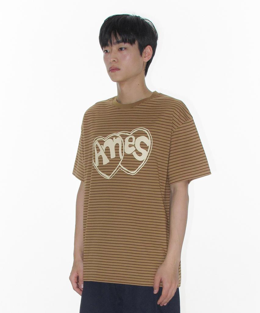 AMES-WORLDWIDE Heart Spray Stripe Tee Brown