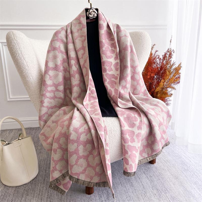 Tassel Blanket Leopard Print Thick Jacquard Pashmina Winter Warm Shawl Wrap Cashmere Scarf Women Neckerchief Poncho Stoles