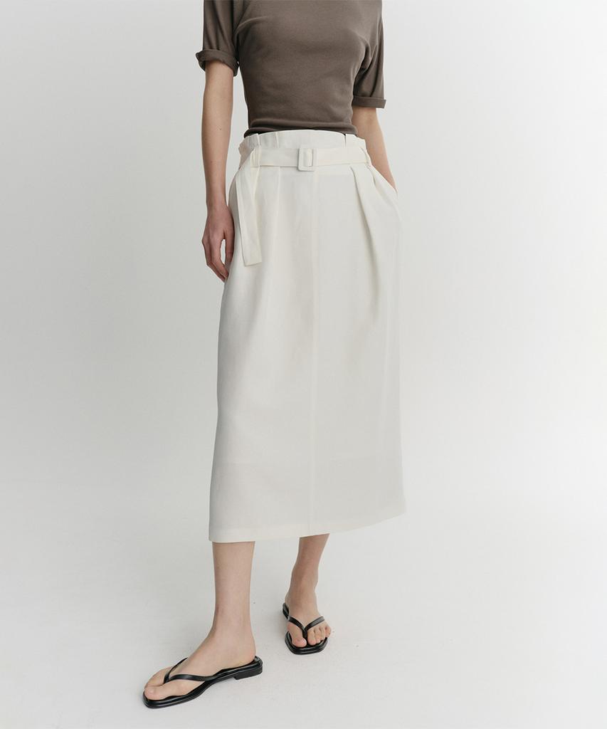 Ia Linen Belted Volume Skirt (White)