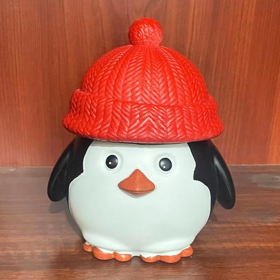 Christmas Penguin Candy Storage Box Red Hat Penguin Chocolate Goodies Snack Container Figurine Statue Resin Ornament