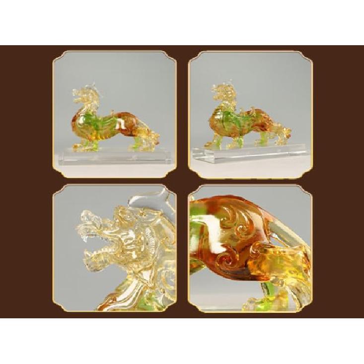 Aris & Juno Colorful Fortune LIULI Pixiu Figurine Handcrafted Oriental Classical Chinese Wealth Guardian Statue with Crystal Base for Home Office