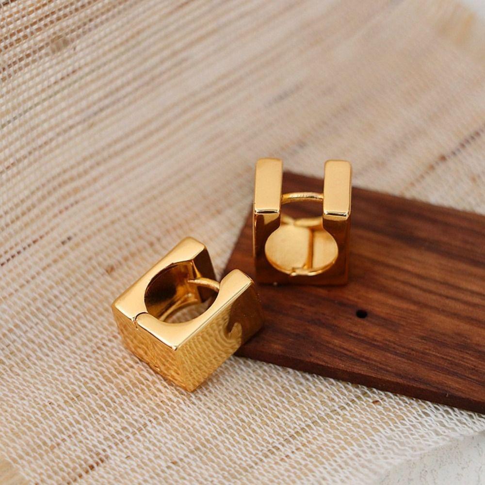 Copper Square Geometric  Ear Buckle Prevent Allergy Minimalist Hoop Earring  Jewelry Gift