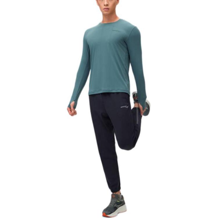 Saucony Moisture Wicking Breathable Solid Color Long Sleeve Knit Shirt Men tops Grass-Green SC2249047B-GE25