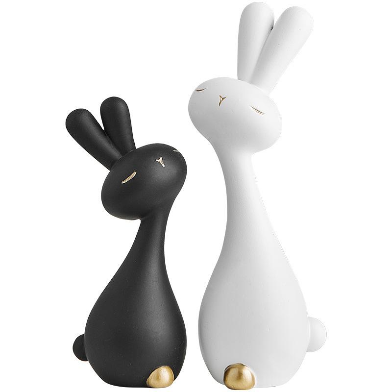 Black and White Rabbit Desktop Small Ornament Resin Handicrafts Office , Living Room Decoration Creative Soft Decoration