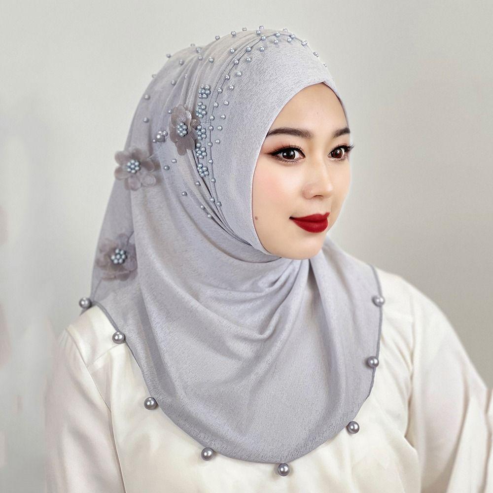 Solid Color Ramadan Hijab Top Knot Islamic Headscarf Head Wrap Cap  Ladies Hair Cover