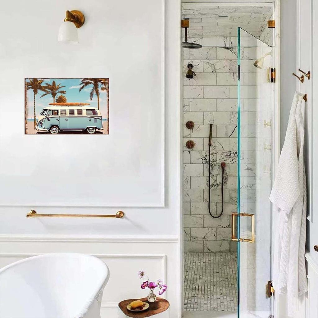 Summer Beach Metal Tin Sign Surfer Poster Surf Van Wall Decor Gift for Surfers Beach Club Open-Air bar Porch Stickers Poster Bar Decor 8x12 Inch