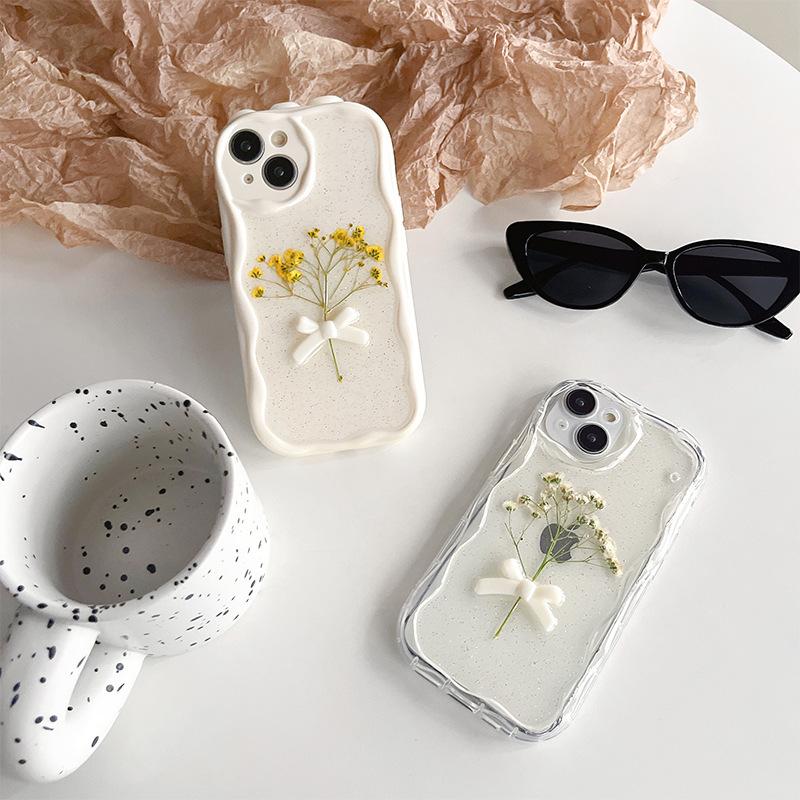Bow flower mobile phone case for Apple 17Promax transparent glitter wind Iphone16 soft silicone