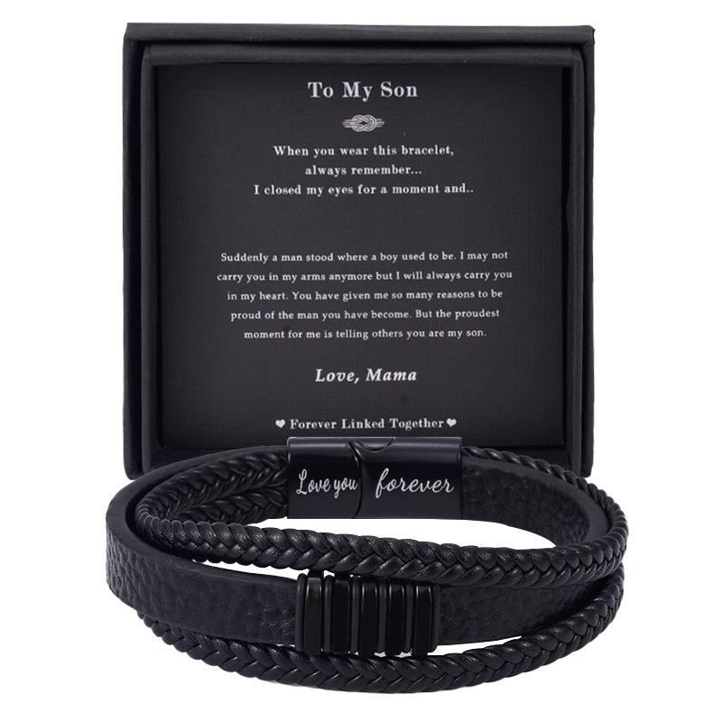 English Letter Leather Bracelet Handmade Woven Men's Bracelet Magnetic Clasp Bracelet Jewelry