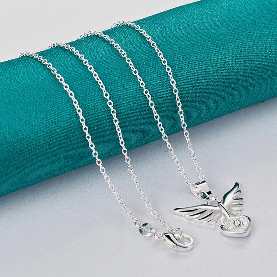 

URMYLADY 925 пробы серебро сердце крыло AAAAA циркон кулон ожерелье для женщин свадебные помолвочные украшения 45cm